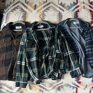 Old Navy Brown and Green Plaid Shirts BUNDLE